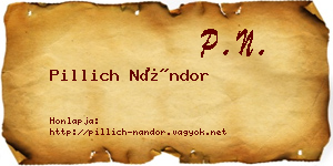 Pillich Nándor névjegykártya